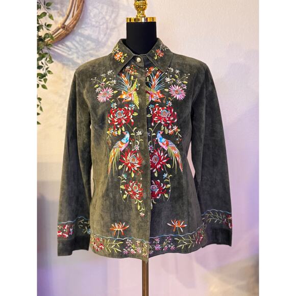 Avanti Embriodered Suede Leather Shacket - Picture 10 of 10